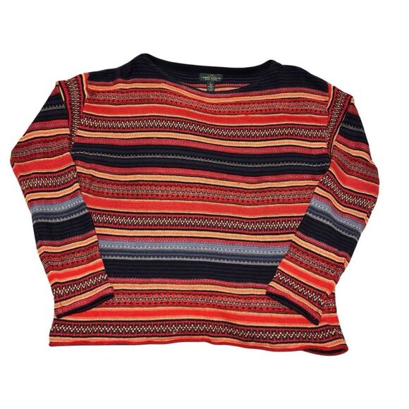 LRL Lauren Jeans Company intarsia multicolor red stripe cotton linen wool blend - Picture 1 of 8